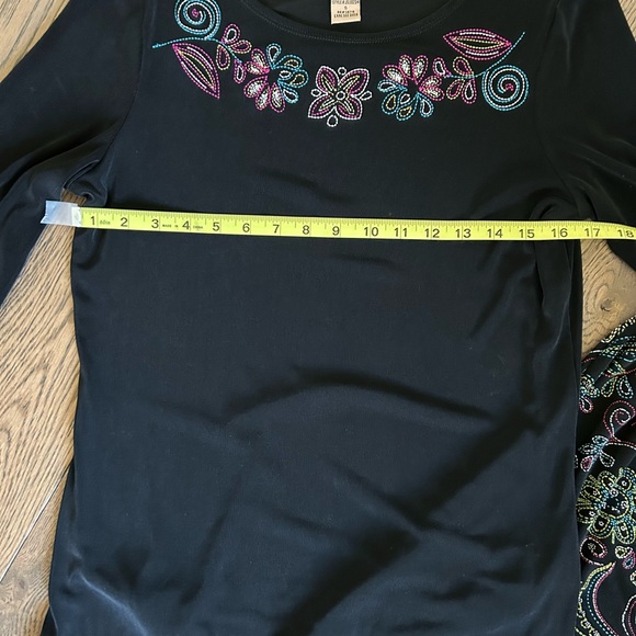 CHOICES 3 Piece Set- Black Floral Skirt with Sleeveless @ Long Sleeve Tops Sz S - Picture 12 of 13